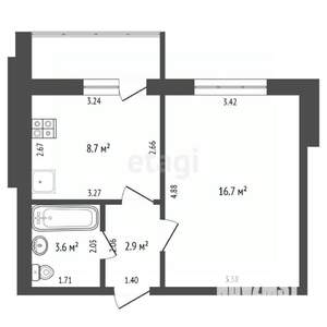 1-к квартира, на длительный срок, 32м2, 4/10 этаж
