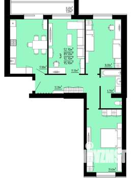 3-к квартира, строящийся дом, 93м2, 6/10 этаж