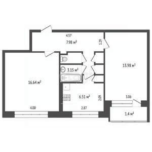 2-к квартира, вторичка, 51м2, 2/10 этаж