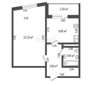 1-к квартира, вторичка, 43м2, 5/10 этаж