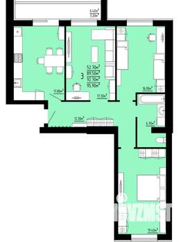 3-к квартира, строящийся дом, 93м2, 6/10 этаж