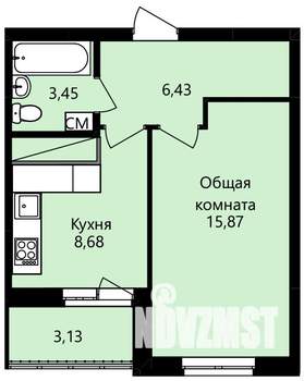 1-к квартира, строящийся дом, 36м2, 13/14 этаж