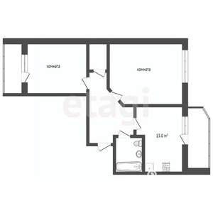 2-к квартира, вторичка, 54м2, 1/9 этаж