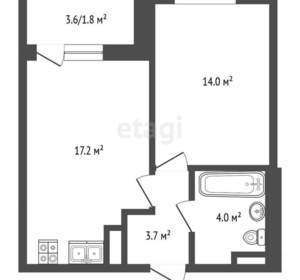 1-к квартира, вторичка, 41м2, 3/19 этаж