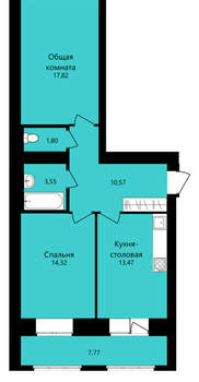 2-к квартира, вторичка, 62м2, 2/12 этаж