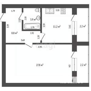 1-к квартира, вторичка, 52м2, 8/10 этаж