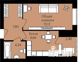 1-к квартира, строящийся дом, 39м2, 12/12 этаж