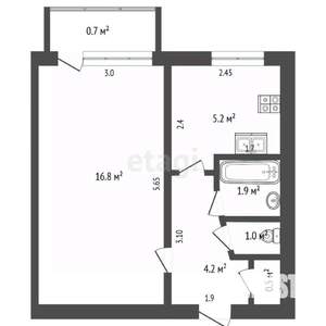 1-к квартира, вторичка, 30м2, 3/5 этаж