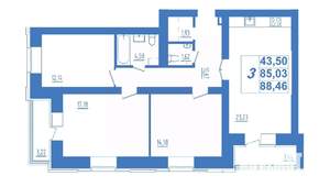 3-к квартира, строящийся дом, 88м2, 2/15 этаж