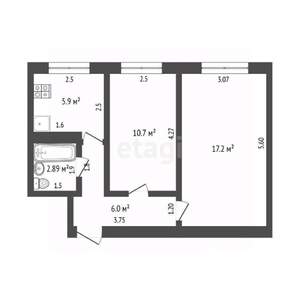 2-к квартира, вторичка, 43м2, 1/5 этаж