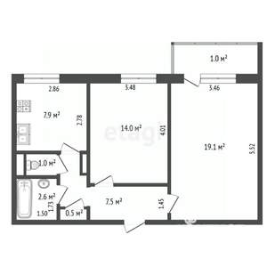 2-к квартира, вторичка, 53м2, 9/10 этаж