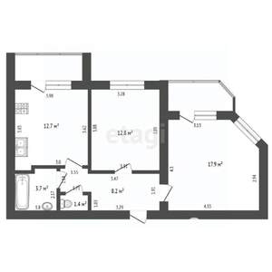 2-к квартира, вторичка, 57м2, 8/9 этаж