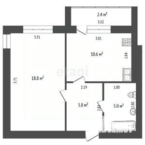 1-к квартира, сданный дом, 41м2, 1/9 этаж