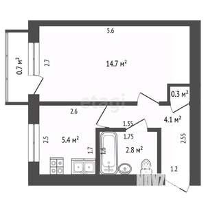 1-к квартира, вторичка, 27м2, 2/5 этаж
