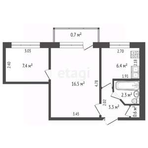 2-к квартира, вторичка, 37м2, 2/5 этаж