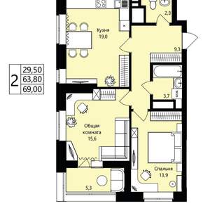 2-к квартира, вторичка, 64м2, 7/18 этаж