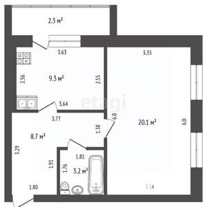 1-к квартира, вторичка, 41м2, 3/9 этаж