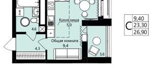 Студия квартира, вторичка, 23м2, 12/18 этаж