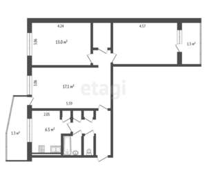3-к квартира, вторичка, 64м2, 6/9 этаж