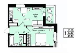 1-к квартира, вторичка, 37м2, 2/18 этаж