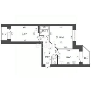 2-к квартира, вторичка, 54м2, 5/5 этаж