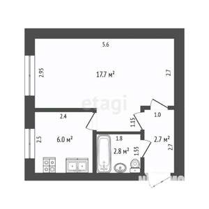 1-к квартира, вторичка, 29м2, 5/5 этаж