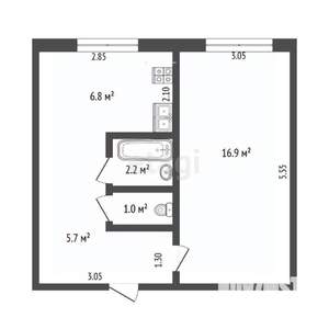 1-к квартира, вторичка, 33м2, 5/5 этаж