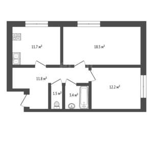 2-к квартира, вторичка, 59м2, 1/3 этаж