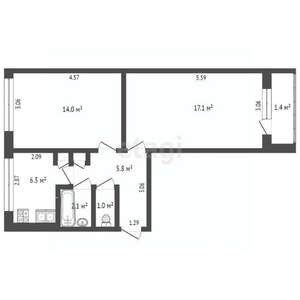 2-к квартира, вторичка, 47м2, 1/5 этаж