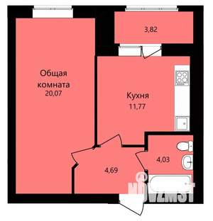 1-к квартира, строящийся дом, 42м2, 10/12 этаж