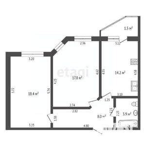 2-к квартира, вторичка, 60м2, 6/9 этаж