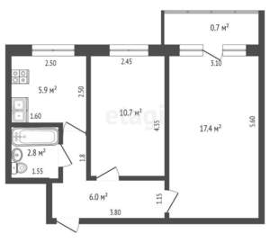2-к квартира, вторичка, 43м2, 4/5 этаж