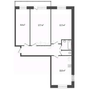 3-к квартира, вторичка, 64м2, 9/10 этаж