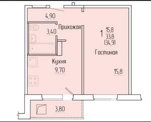 1-к квартира, вторичка, 35м2, 8/9 этаж