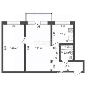 2-к квартира, вторичка, 46м2, 4/5 этаж