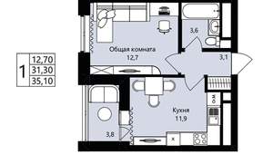 1-к квартира, вторичка, 31м2, 11/18 этаж