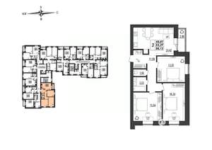 3-к квартира, строящийся дом, 86м2, 2/9 этаж