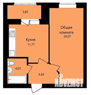 1-к квартира, строящийся дом, 42м2, 11/12 этаж