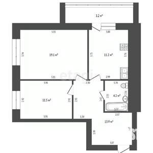 2-к квартира, вторичка, 66м2, 1/9 этаж