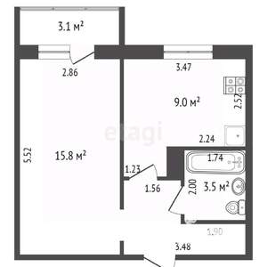 1-к квартира, вторичка, 39м2, 3/9 этаж