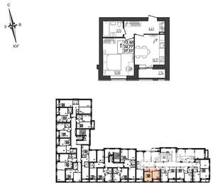 1-к квартира, вторичка, 38м2, 7/9 этаж