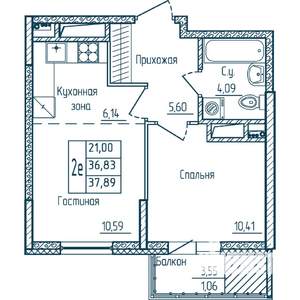 1-к квартира, вторичка, 38м2, 2/18 этаж
