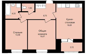 2-к квартира, вторичка, 63м2, 12/12 этаж