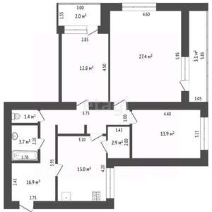 3-к квартира, вторичка, 92м2, 9/9 этаж