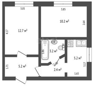 2-к квартира, вторичка, 39м2, 2/5 этаж