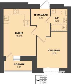 1-к квартира, строящийся дом, 40м2, 5/9 этаж