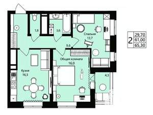 2-к квартира, вторичка, 61м2, 18/18 этаж