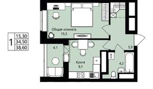 1-к квартира, вторичка, 35м2, 8/18 этаж