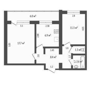 2-к квартира, вторичка, 48м2, 2/5 этаж