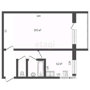 1-к квартира, вторичка, 33м2, 1/5 этаж